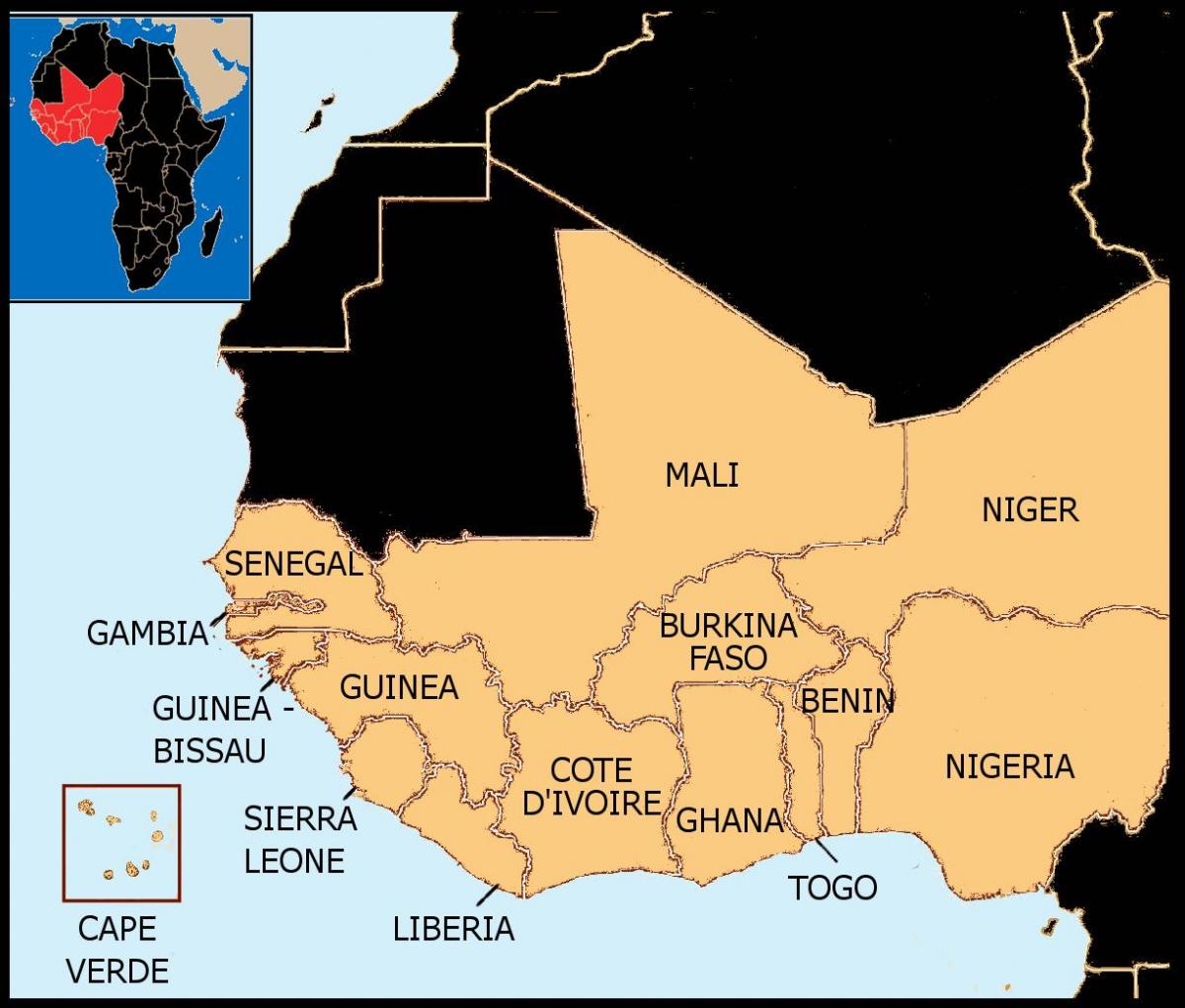 карта Сенегалу карті Західній Африці