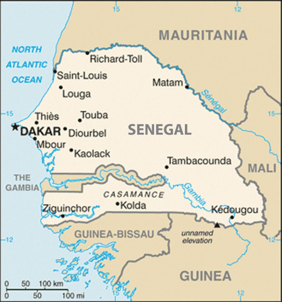 карта Сенегалу і навколишніх країн