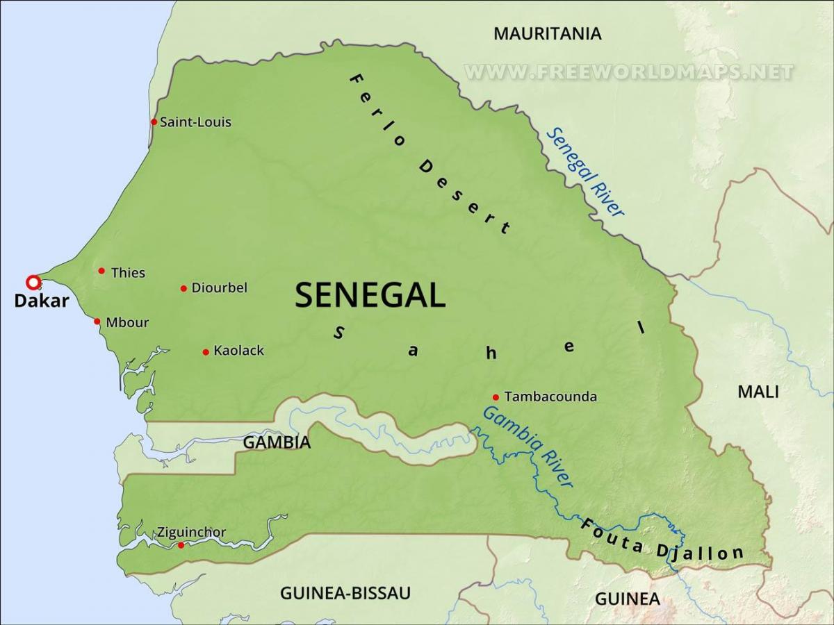 карта фізична карта Сенегалу